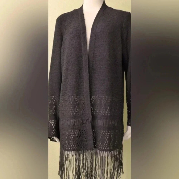 MICHAEL KORS Crochet Fringe Open Front Cardigan  Black Size L - Picture 1 of 7